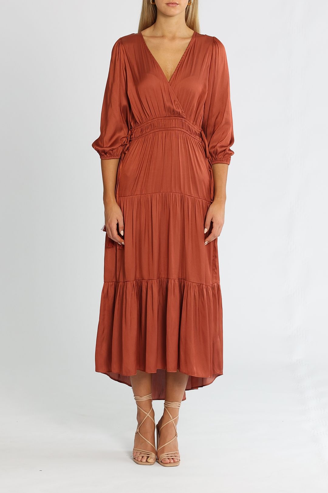 Mink Pink Susa Tiered Midi Dress Rust