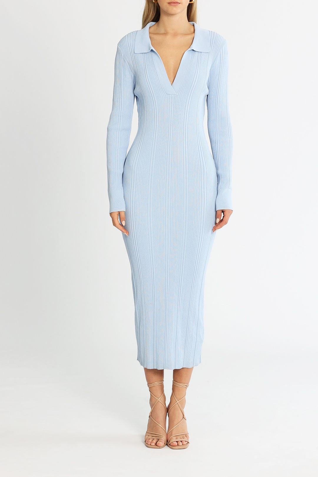 Mink Pink Tori Knit Polo Midi Dress Periwinkle