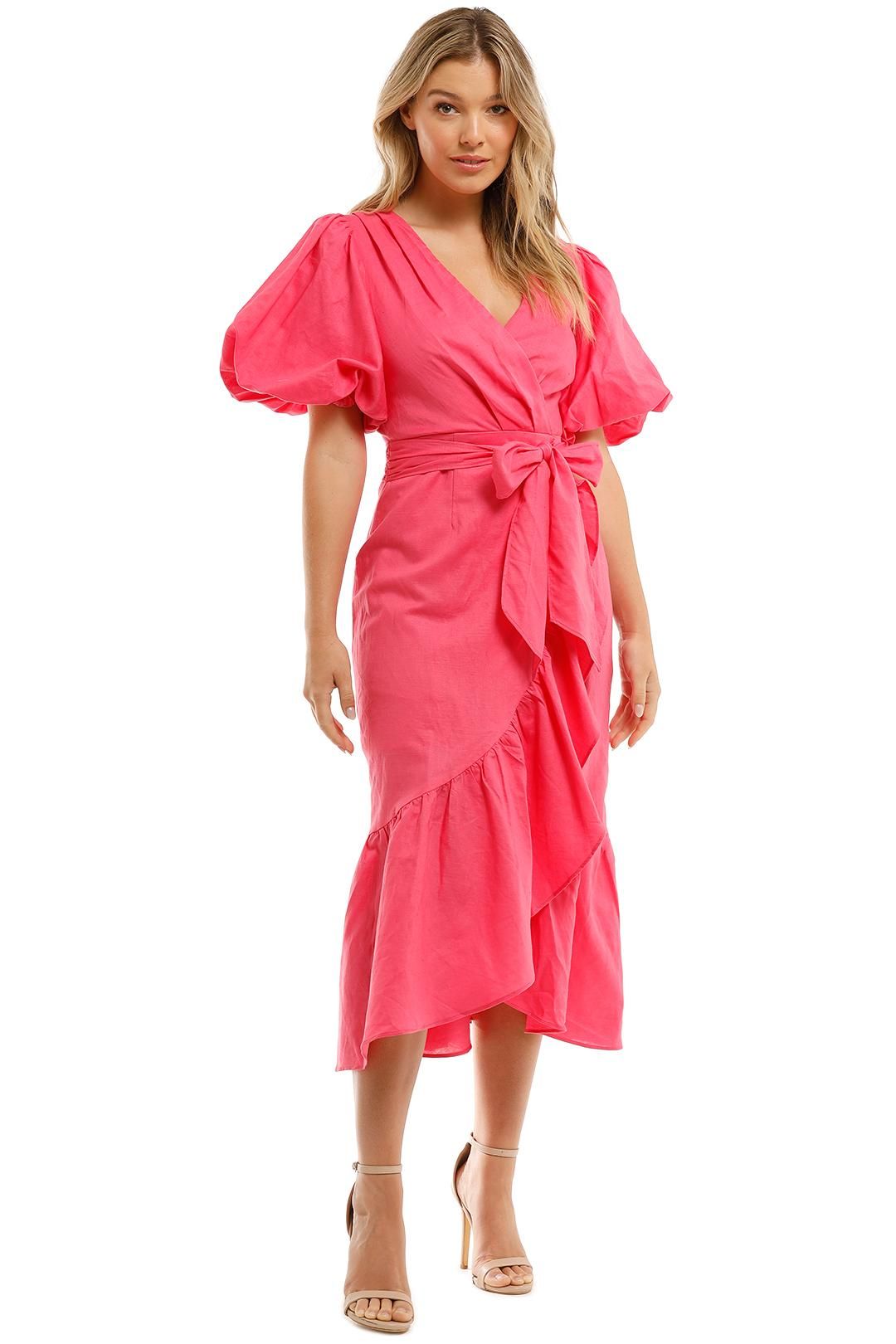 Wrap frill midi dress deals