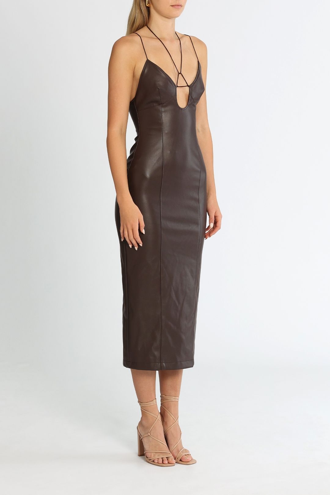 Hire Cary Dress in Chocolate | Misha | GlamCorner
