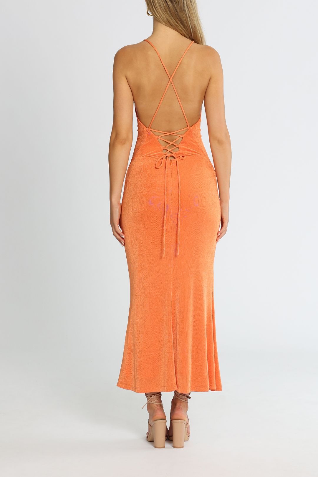 Hire Greta Dress in Coral Gold | Misha | GlamCorner