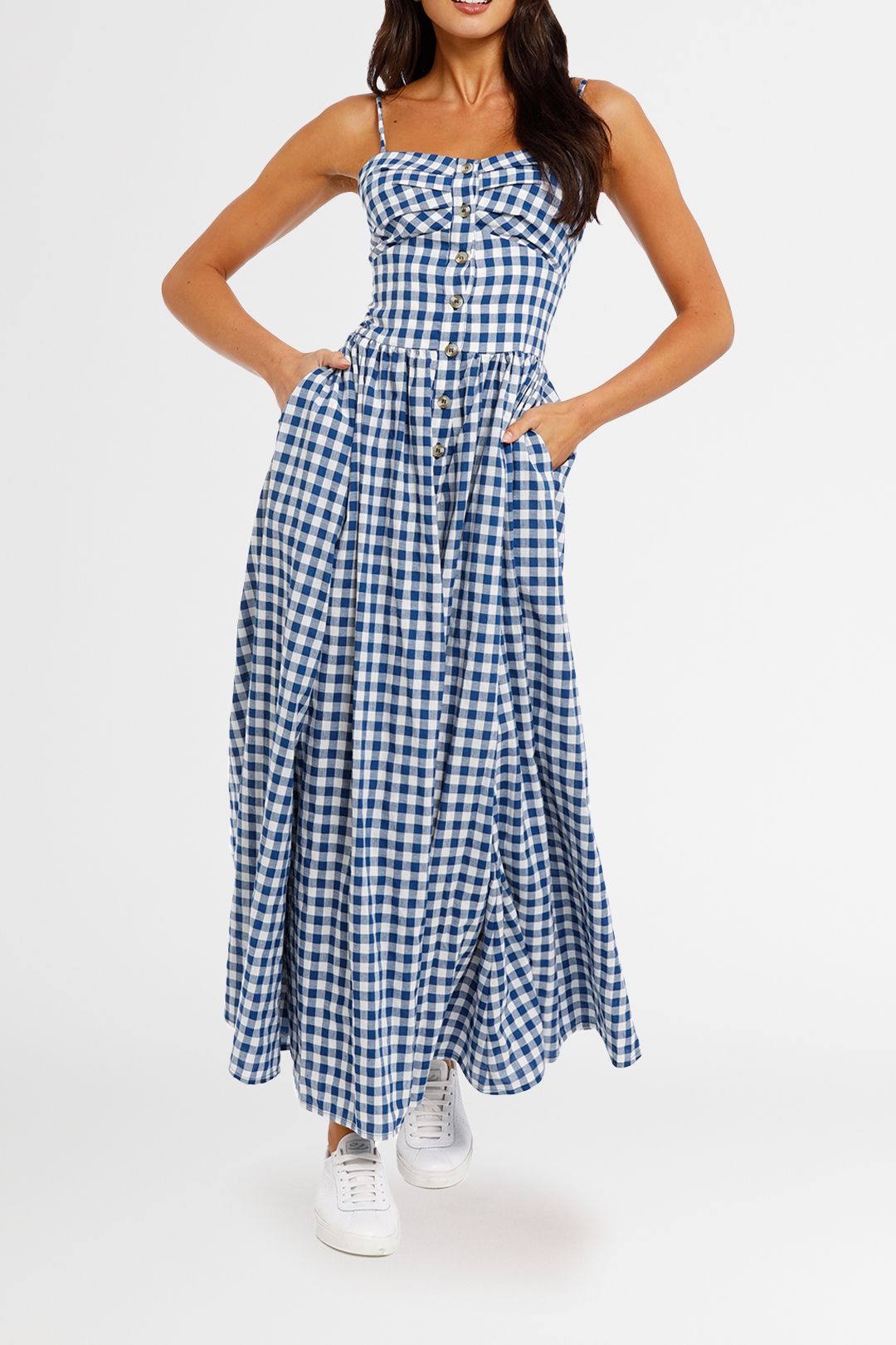 Hire Sun Maxi in Blue Check MLM Label GlamCorner
