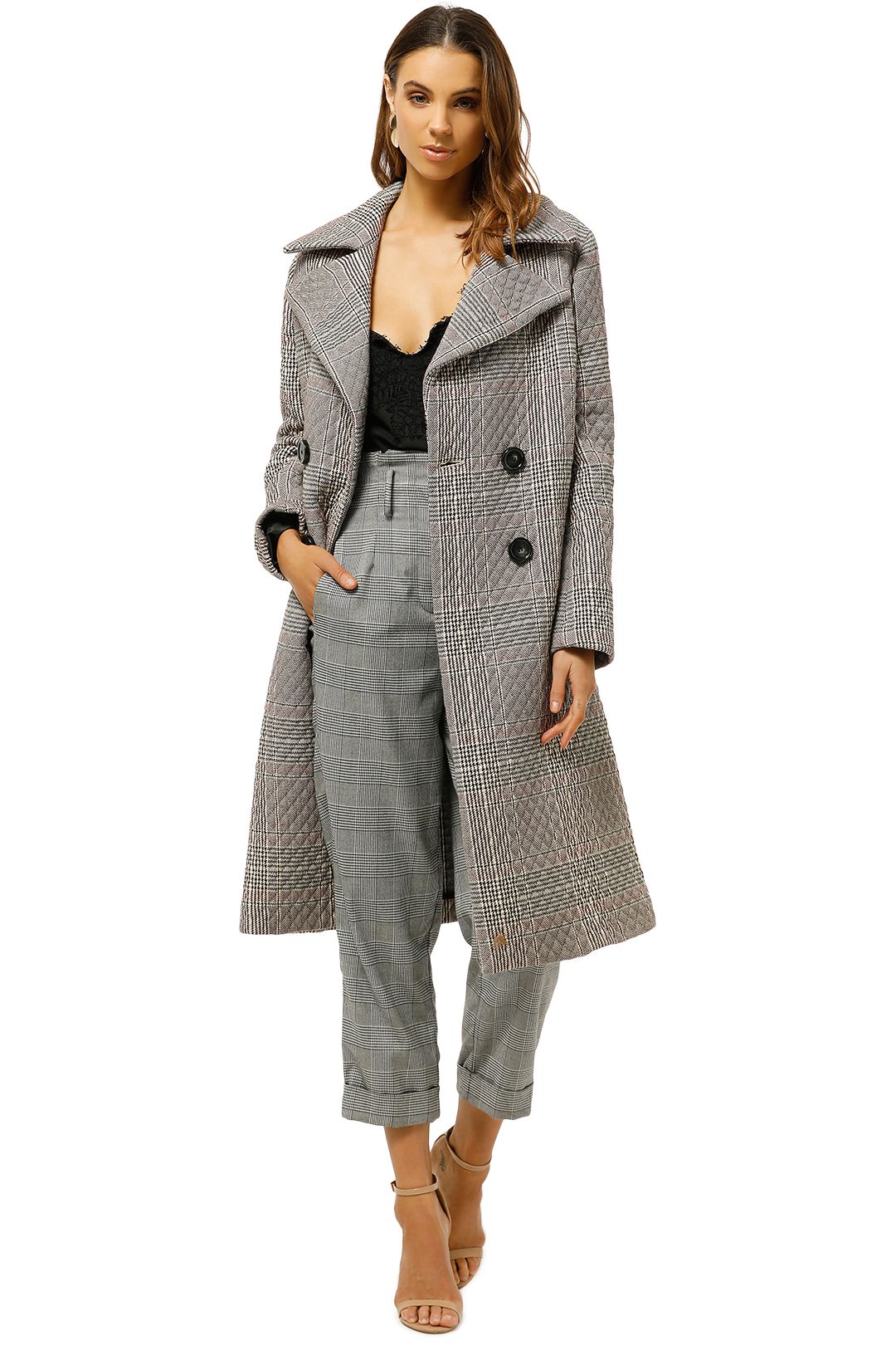 MNG-Check-Padded-Coat-Black-Check-Front-Open