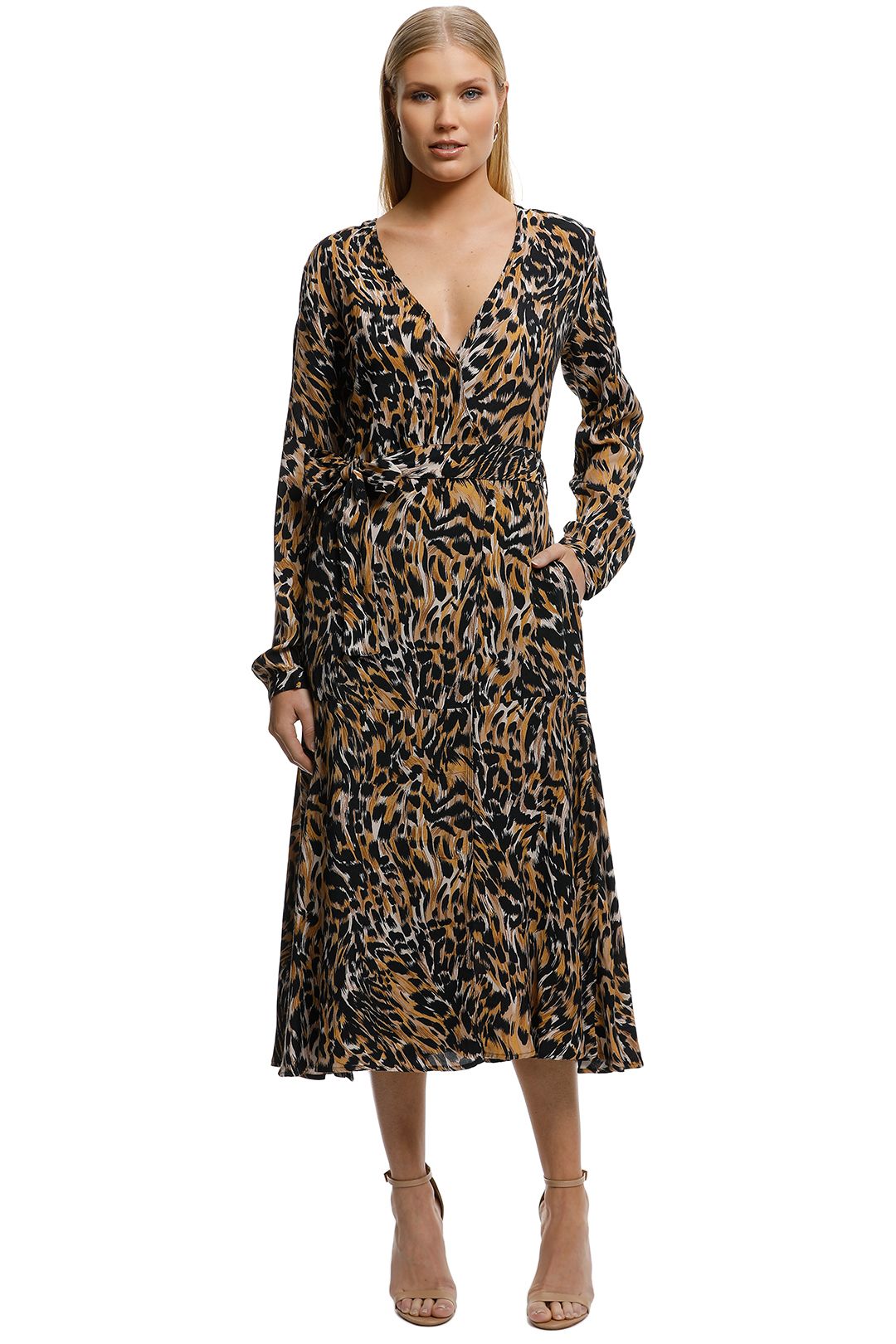 MNG-Leopard-Midi-Dress-Brown-Front