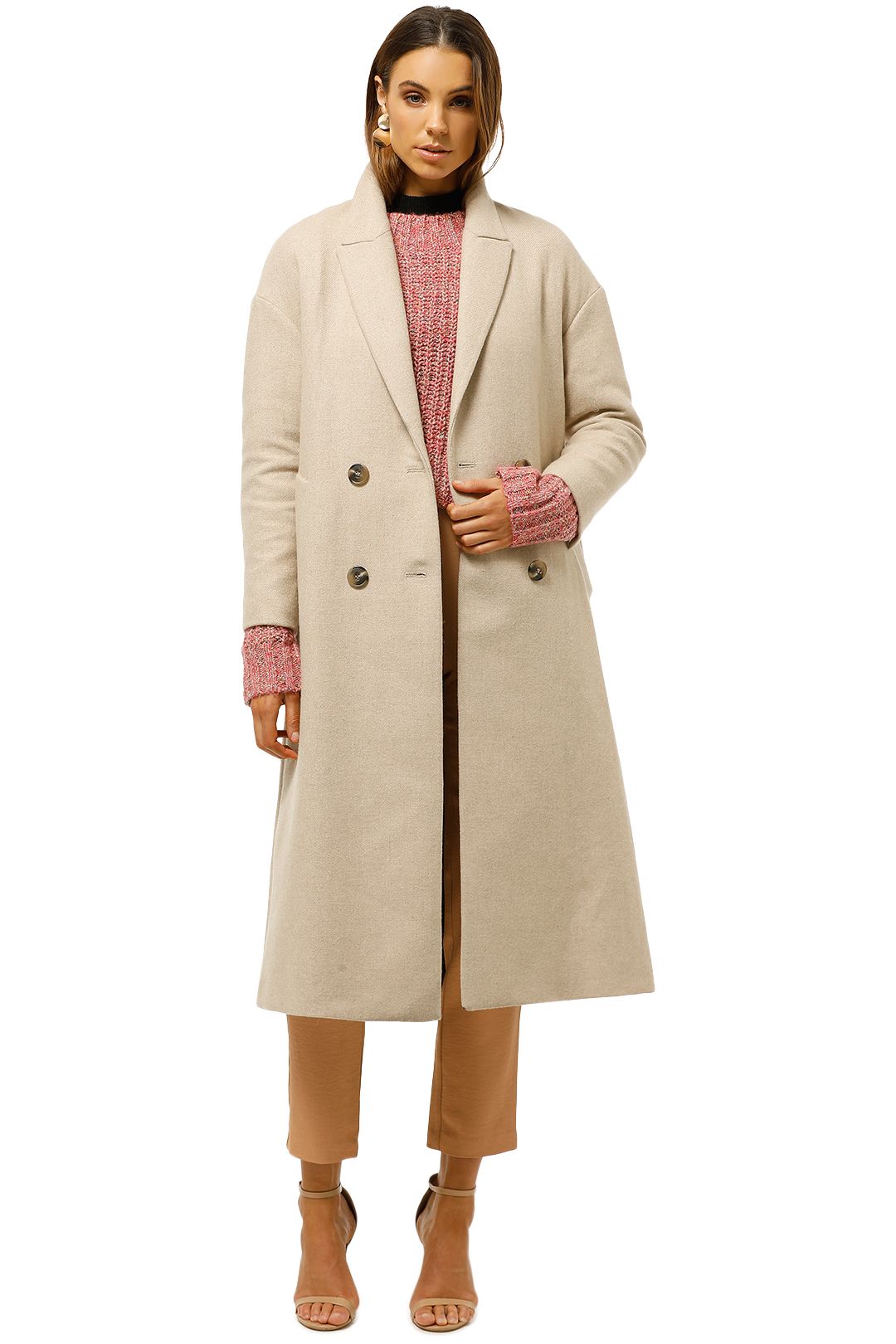 MNG-Unstructured-Wool-Blend-Coat-Beige-Front