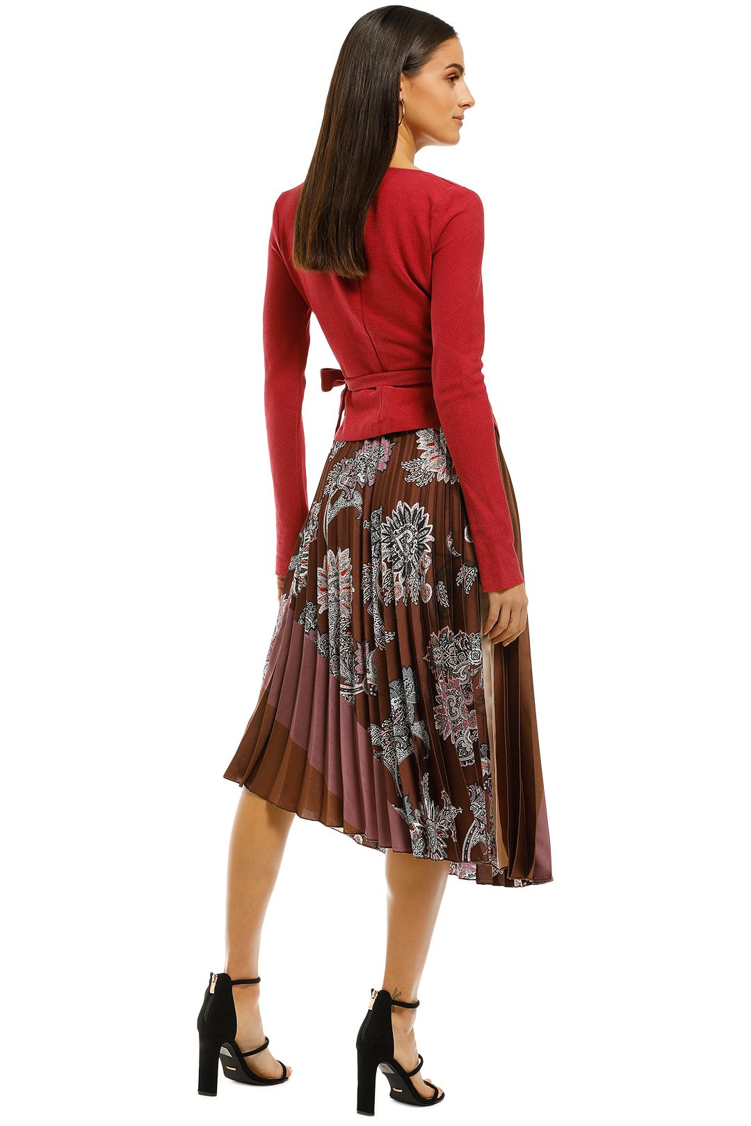 MNG - Printed Pleated Skirt - Brown - Back