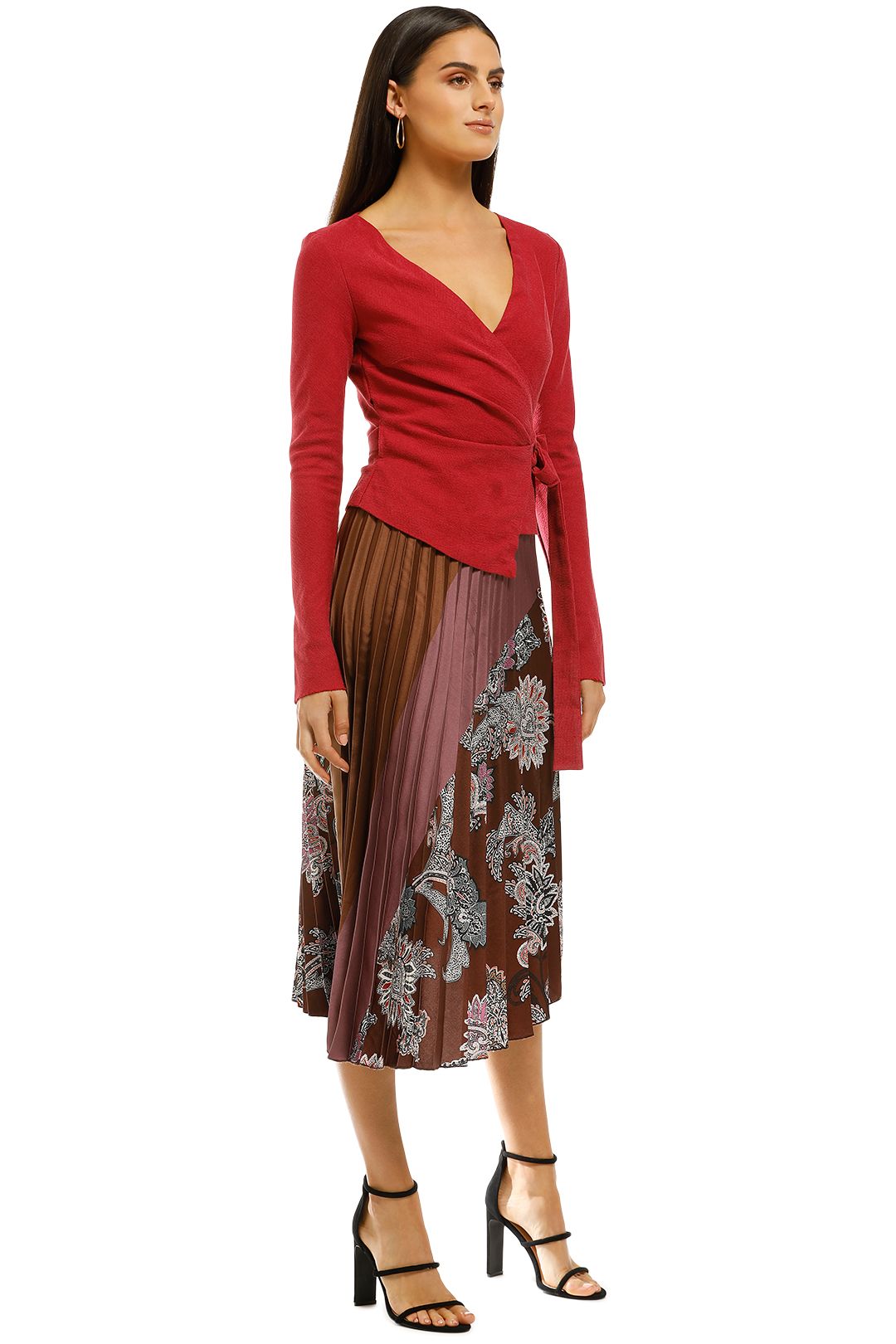 MNG - Printed Pleated Skirt - Brown - Side