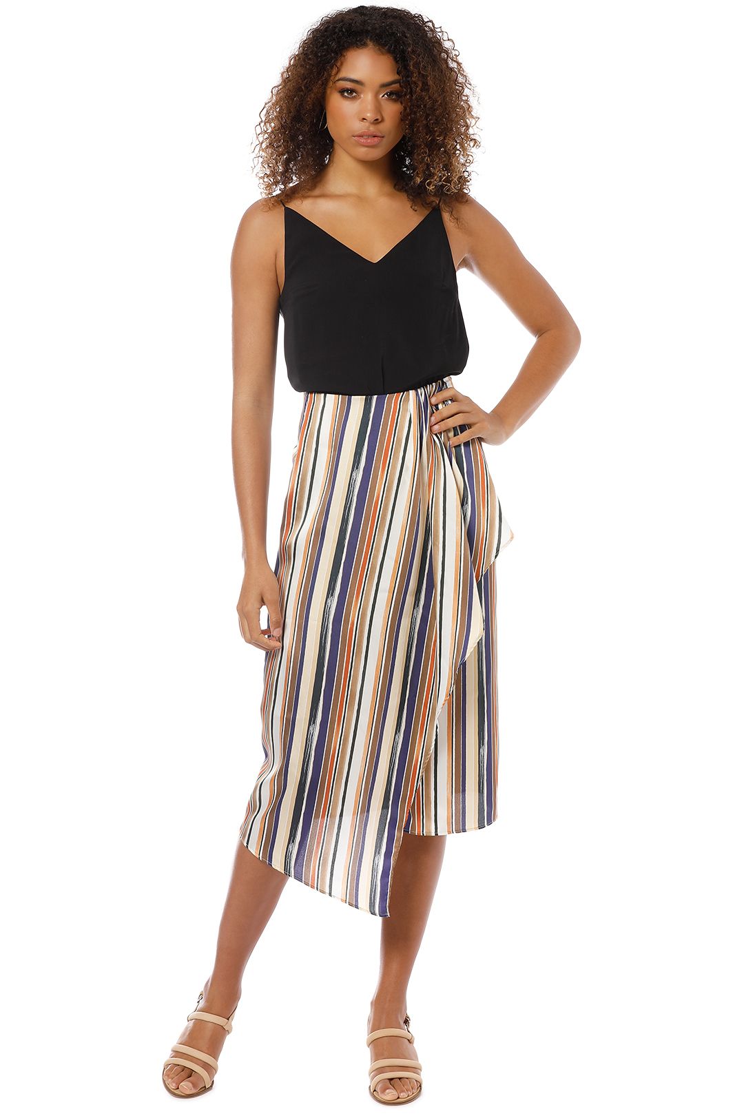 MNG - Ruffled Striped Skirt - Blue - Front