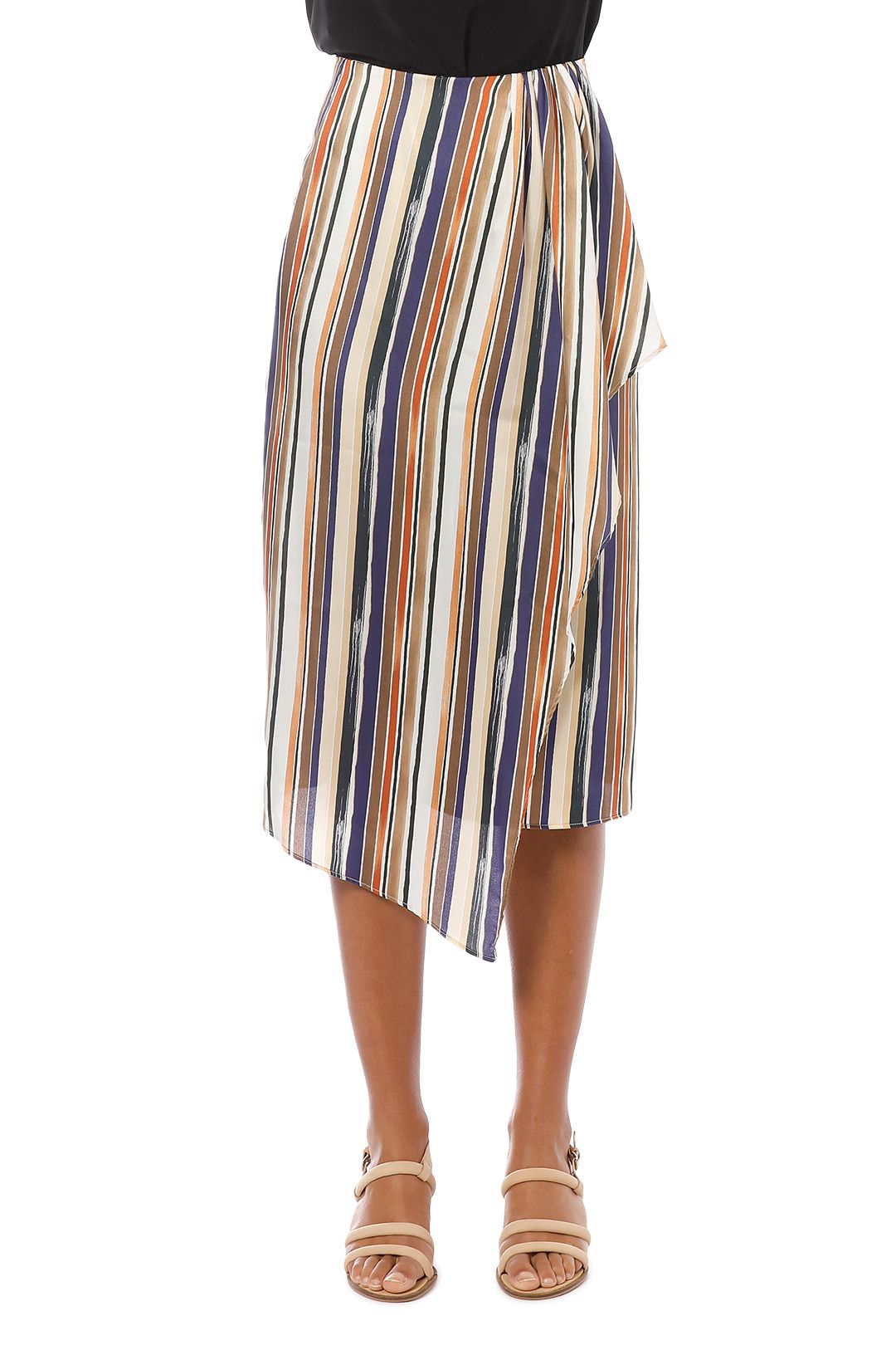MNG - Ruffled Striped Skirt - Blue - Front Crop