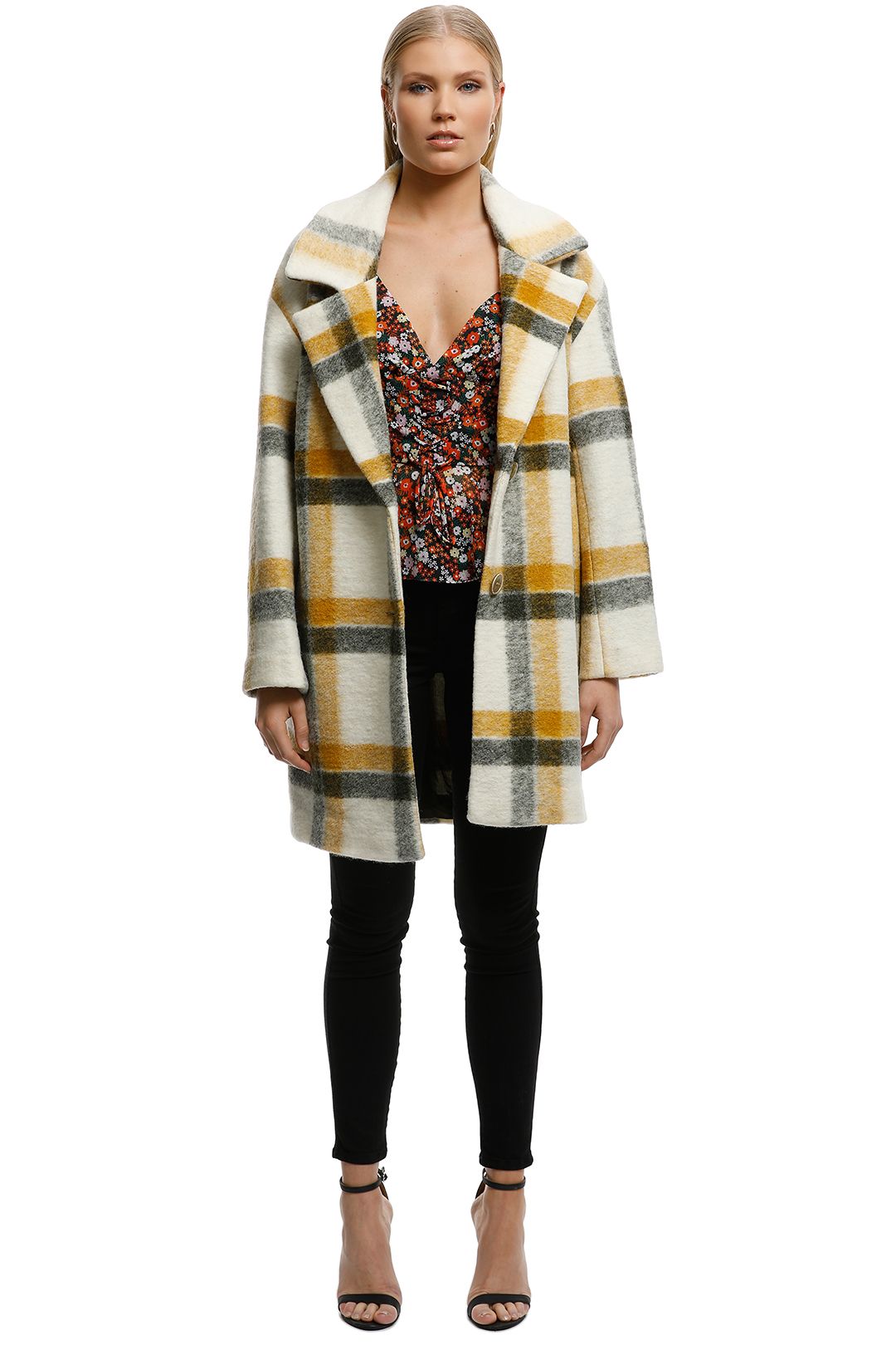 MNG - Unstructured Virgin Wool Coat - Check Print - Front