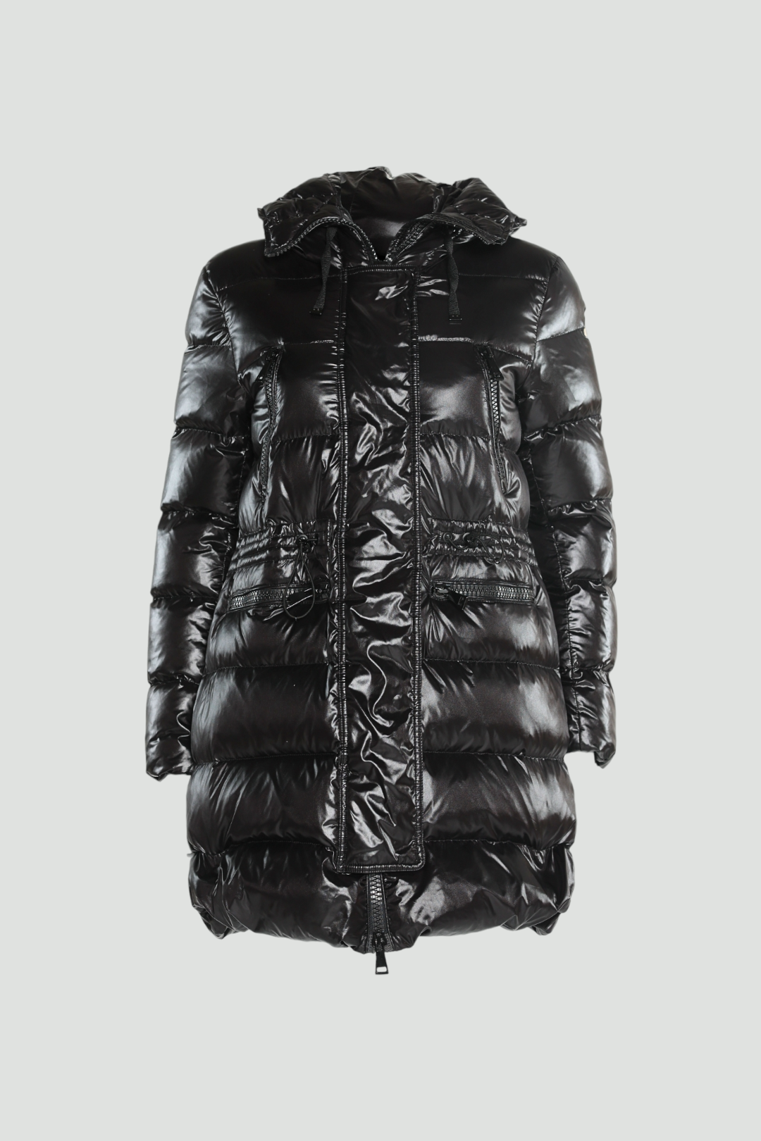 Moncler in Shiny Puffer Jacket with Hood in Black