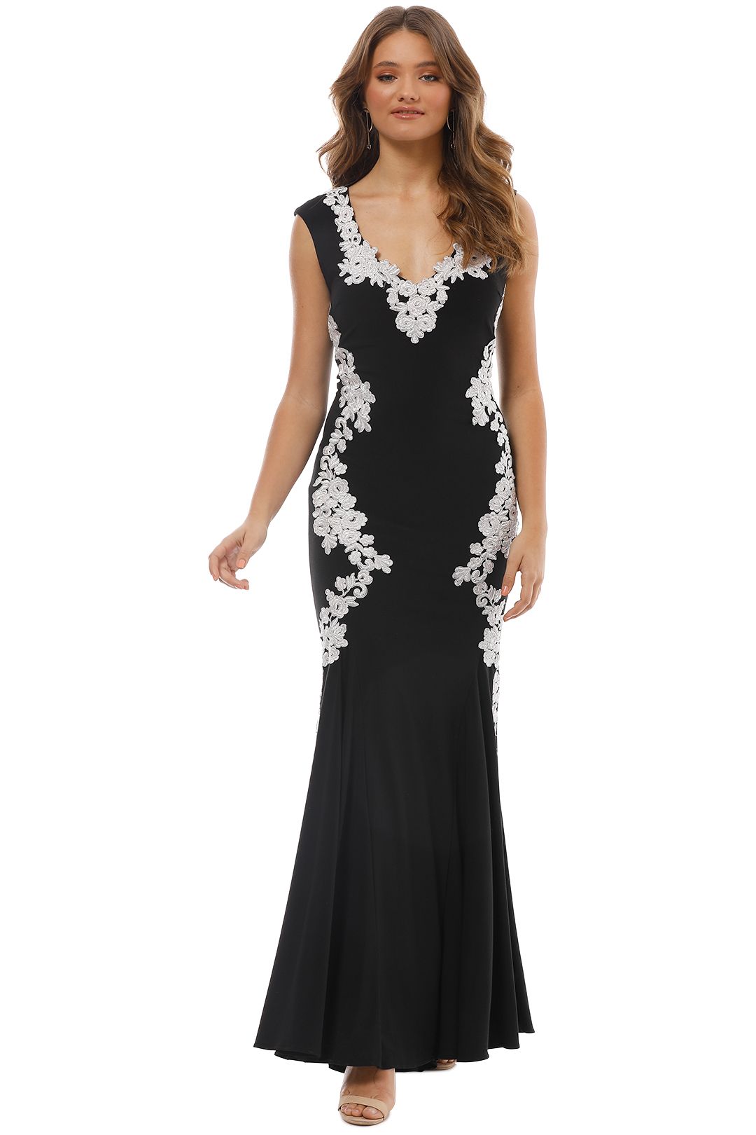 Montique - Ava Embroidered Gown - Black - Front
