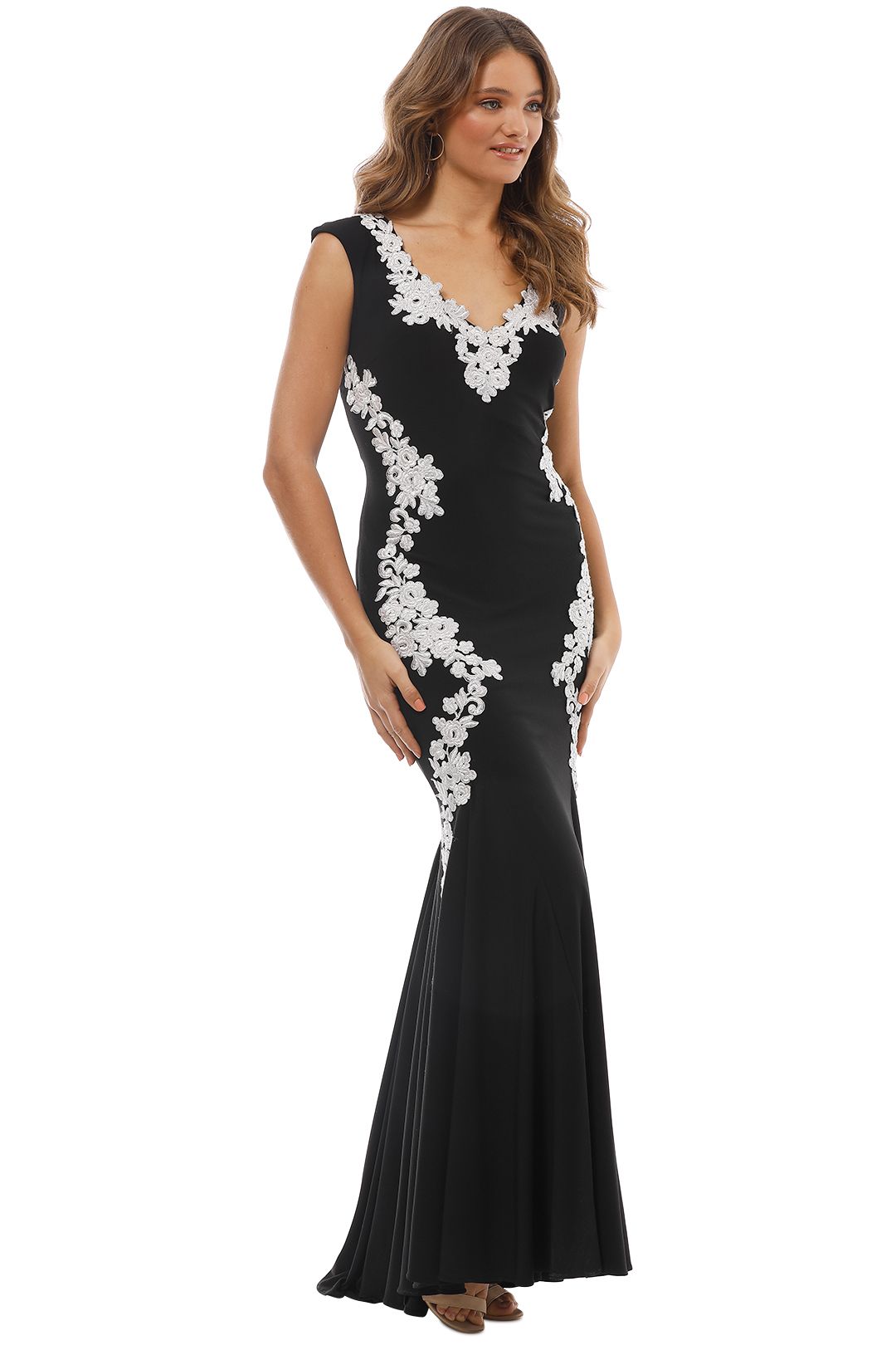 Montique - Ava Embroidered Gown - Black - Side