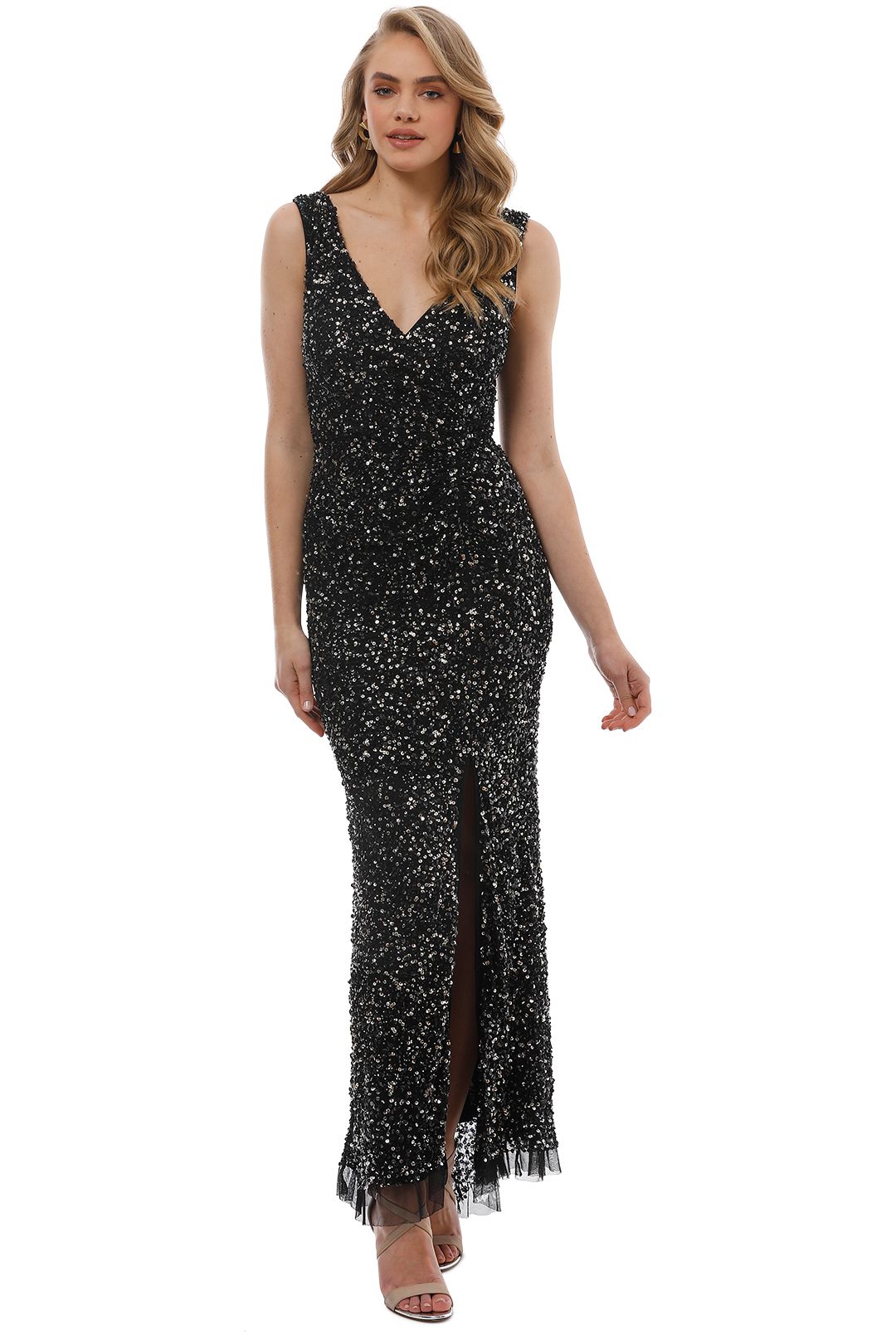Montique - Layla Hand Beaded Dress - Gold Sequin - Front