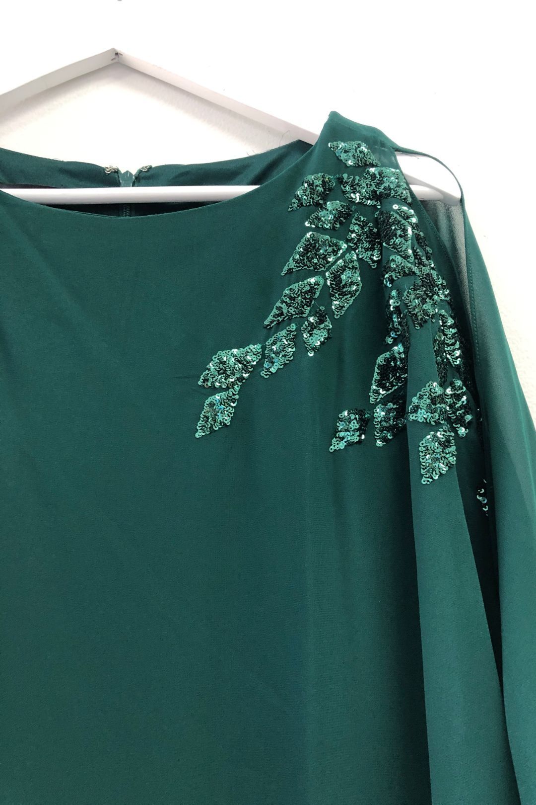 Green chiffon dress with sleeves new arrivals