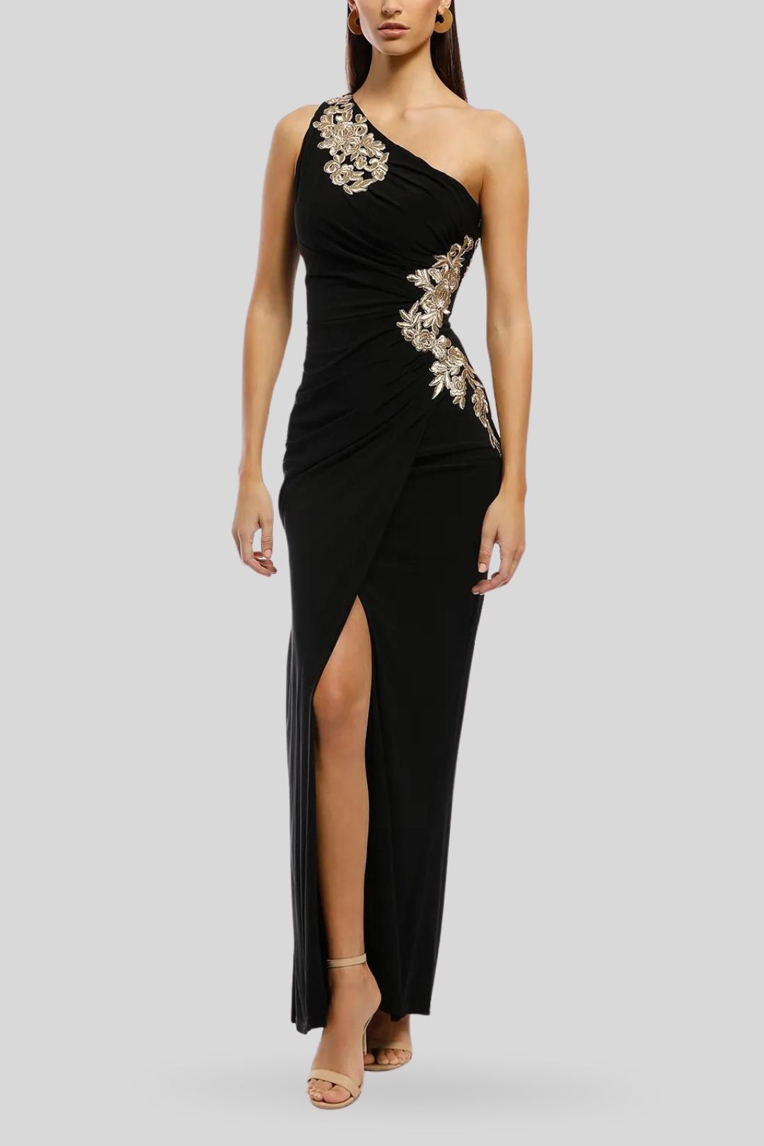 Montique - Donatella Applique Gown - Black - Front