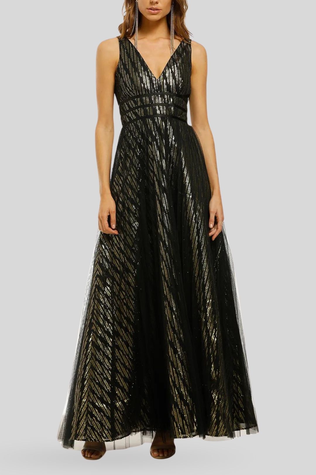 Montique-Mirabella-Lurex-Gown-Black-Gold-Front