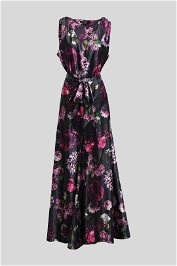 Montique - Purple Floral Print V Neck Gown