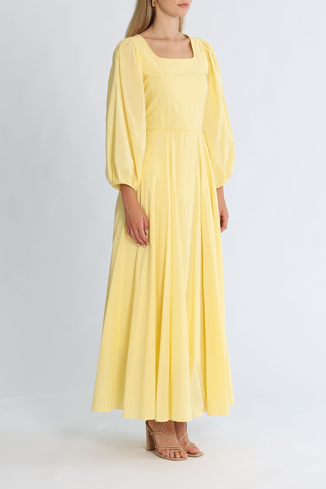 Morrison Emilia Long Sleeve Maxi Dress Lemon Flared Skirt