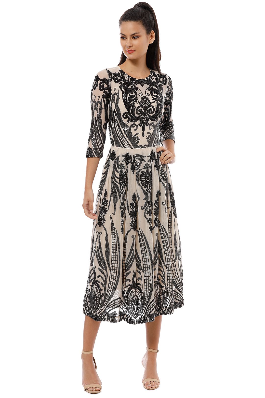 Moss and Spy - Florence A-Line Dress - Black Nude - Front