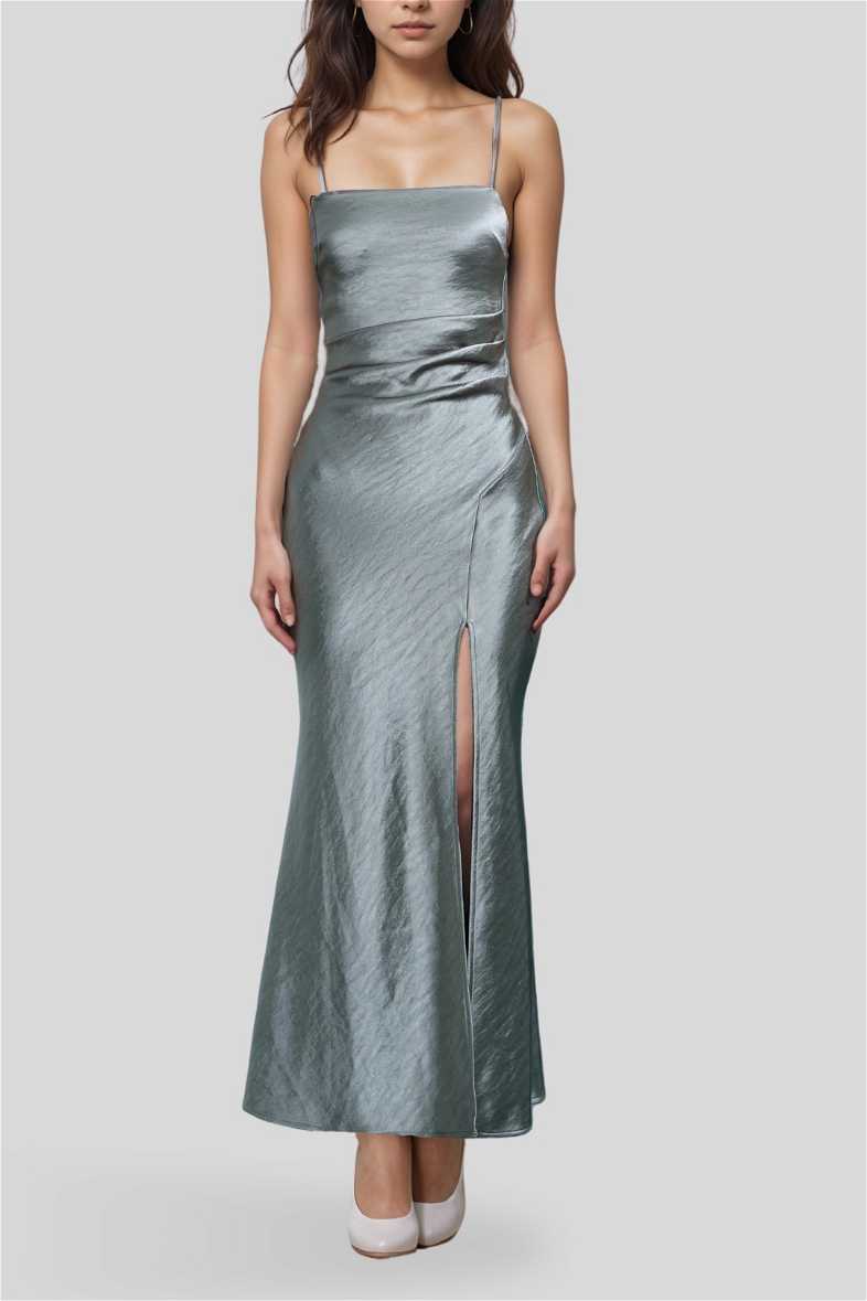nadia maxi satin dress with back cowl silver Nadia Maxi Satin Dress With Back Cowl - Silver