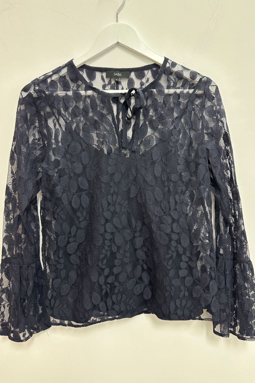 Saba Navy Leaf Lace Sheer Shirt with Cami
