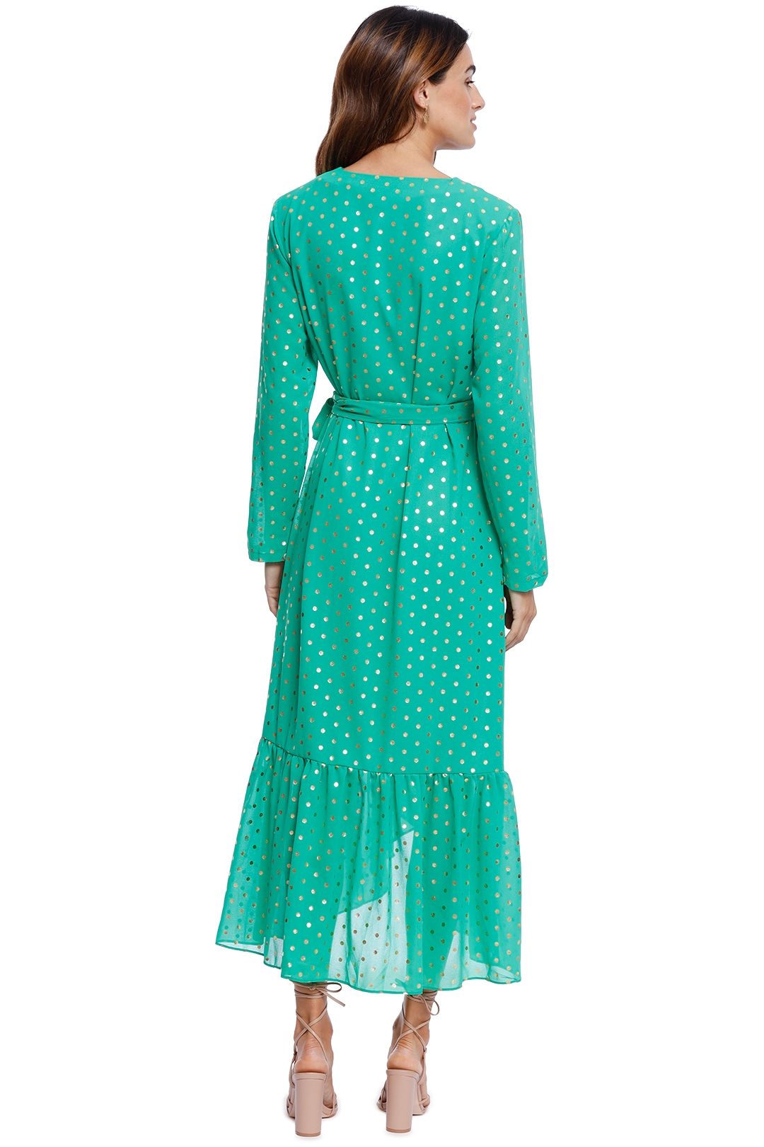 Hire Foil Spot Green Wrap Dress | Never Fully Dressed | GlamCorner Hire Foil Spot Green Wrap Dress | Never Fully Dressed | GlamCorner