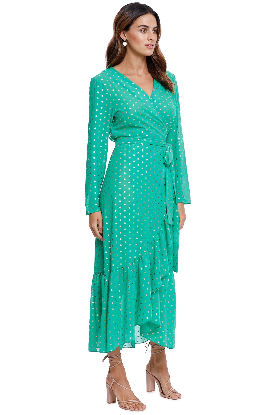 never fully dressed green wrap dress Hire Foil Spot Green Wrap Dress | Never Fully Dressed