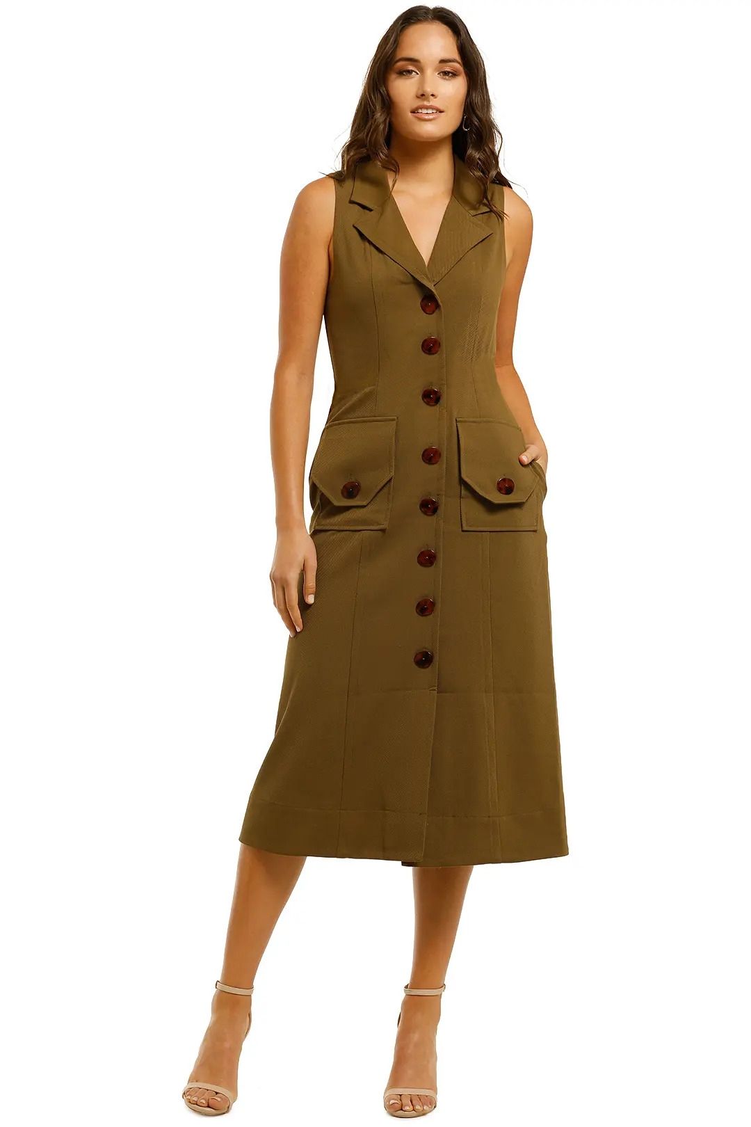 slim fit dress slacks Maxine Olive Sleeveless Contrast Stitched Belted Mini Dress main image 0