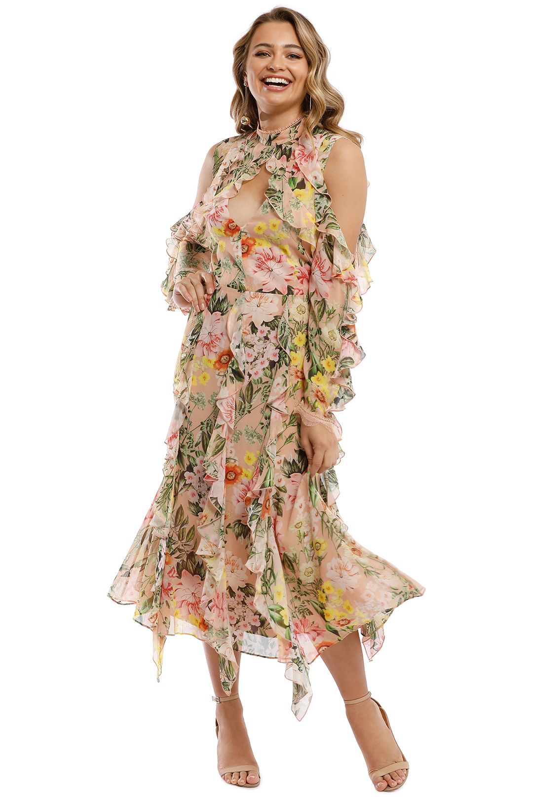 Aveline Vertical Ruffle Midi Dress by Nicholas for Rent GlamCorner