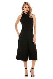 Crepe Halter Split Jumpsuit - Black - Front