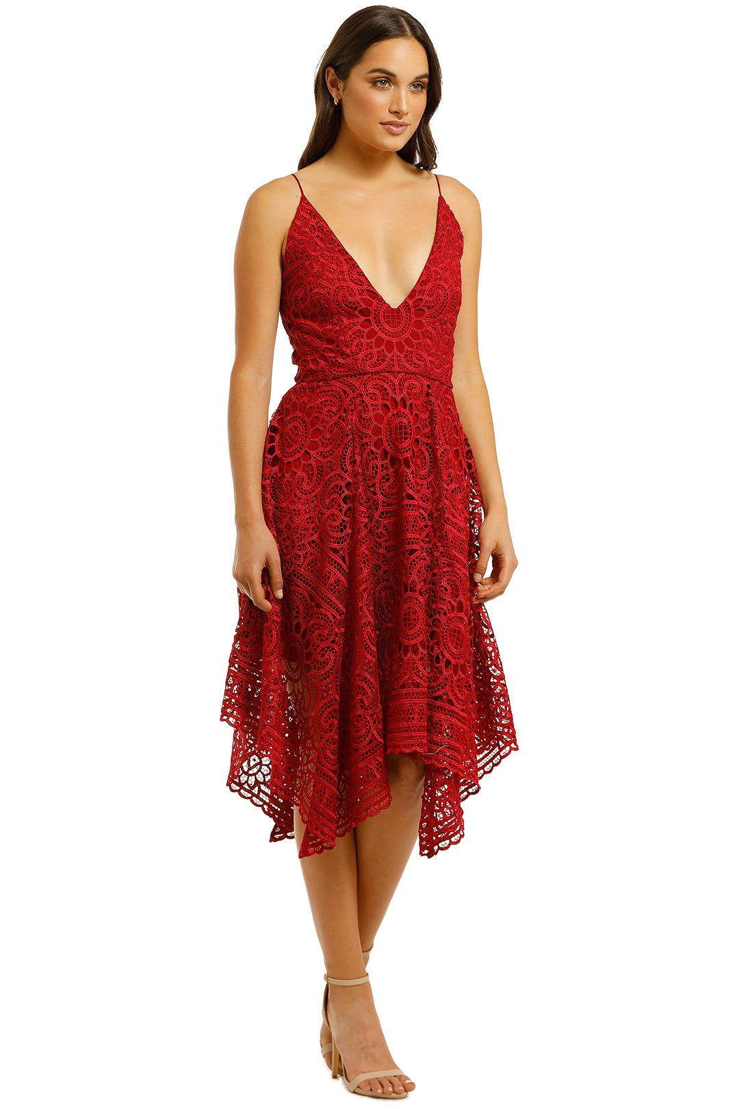 black red lace cocktail dress Luxe Lace Satin Gown with Dramatic Train – Black or Red Evening Dress main image 0