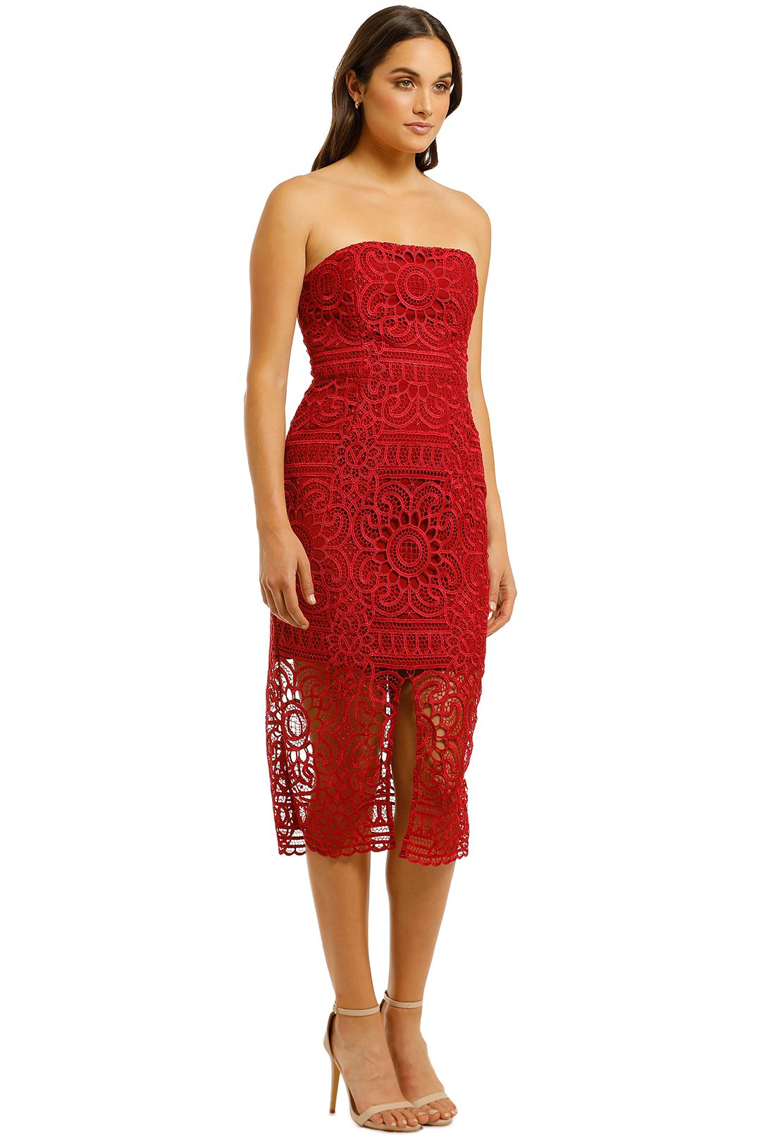 Lace Strapless Dress in Red by Nicholas the Label for Hire