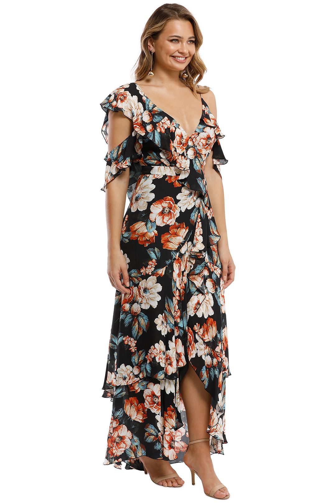 Lola Wrap Flounce Maxi Dress by Nicholas for Rent | GlamCorner