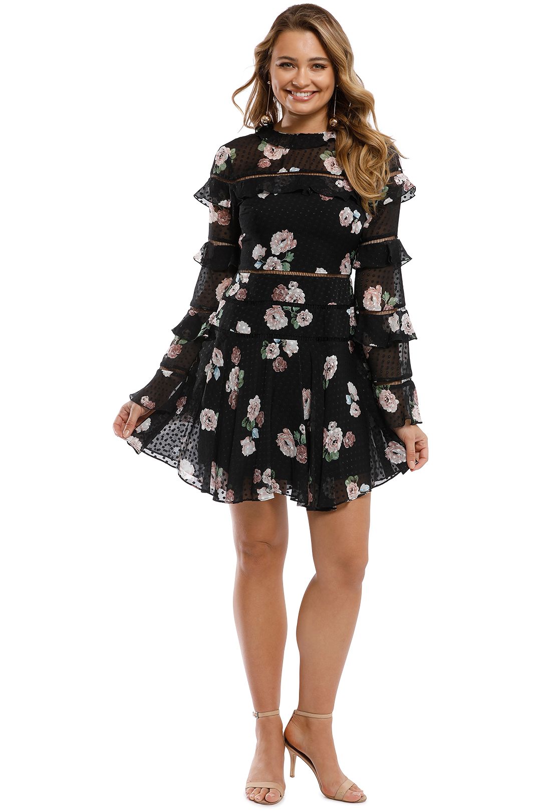 Glamorous petite ruffle front mini dress in delicate floral print discount