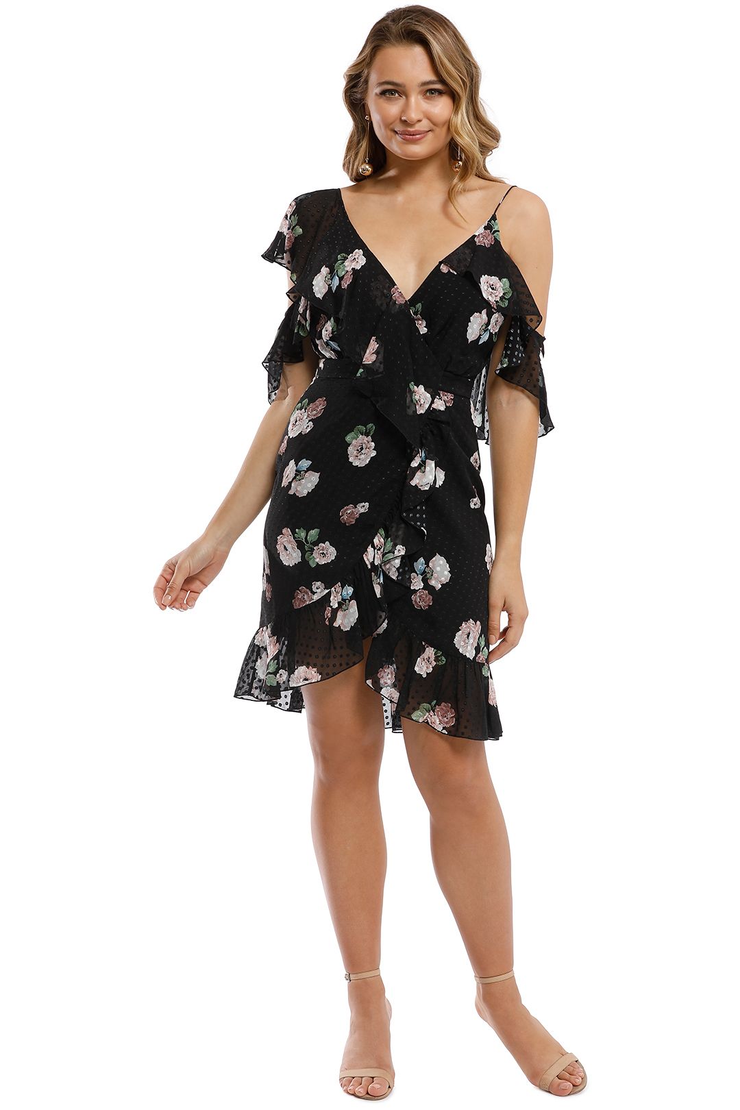 Nicholas - Rose Wrap Mini Dress - Black - Front
