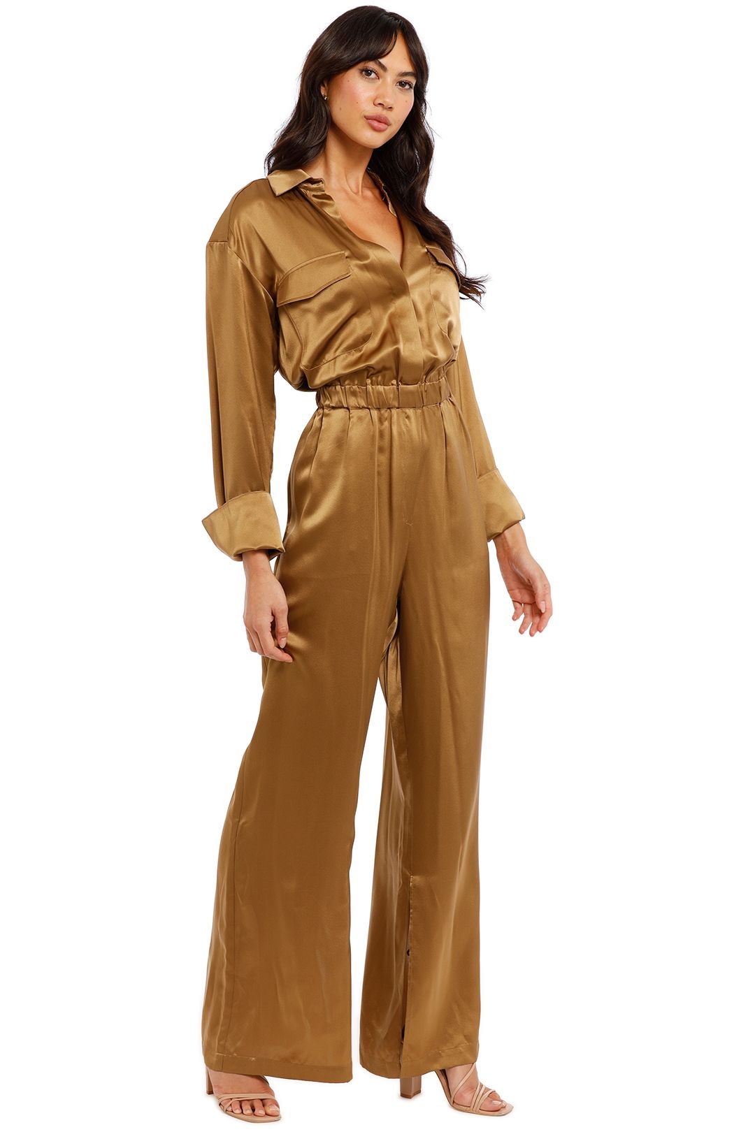 Emma Double Pocket LS Jumpsuit Brown