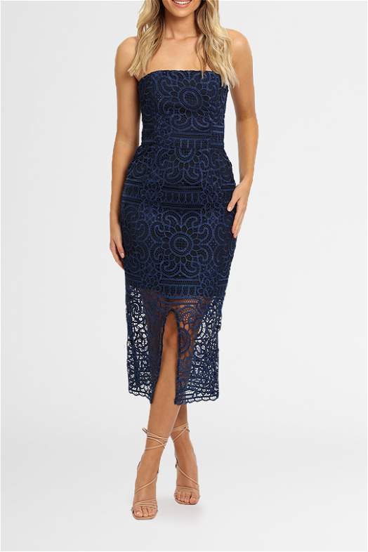 Find Me Now Geo Lace Midi Dress - Cool Blue