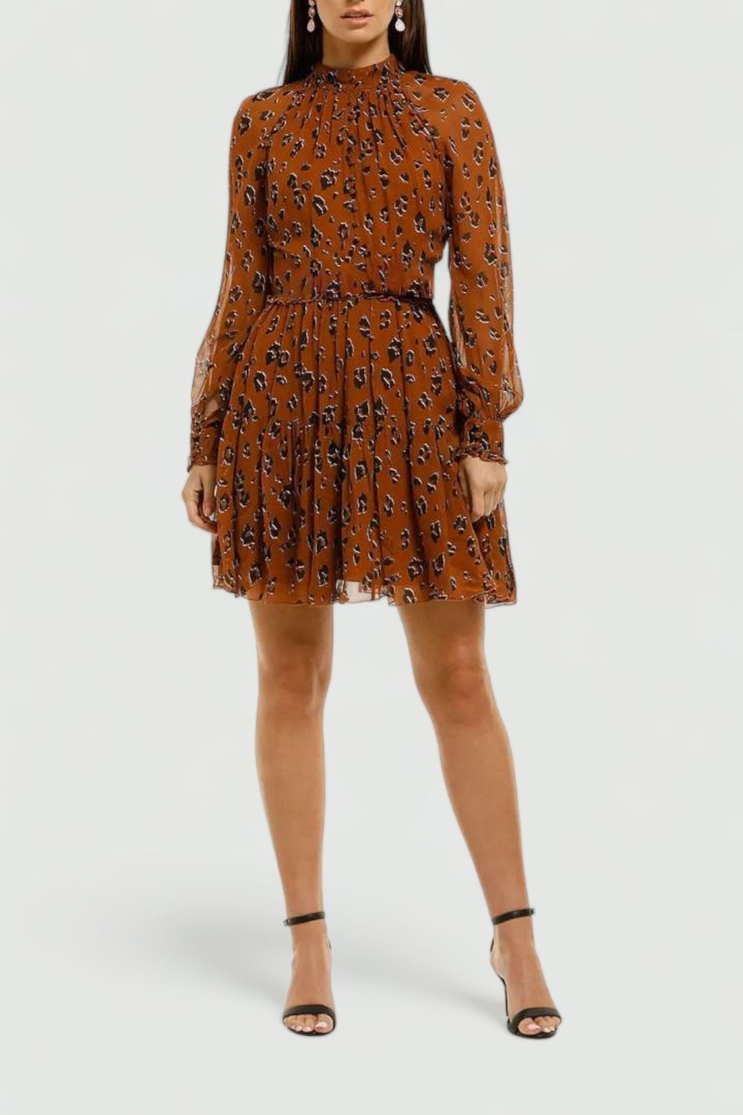 High Neck Button Mini Dress Nicholas GlamCorner