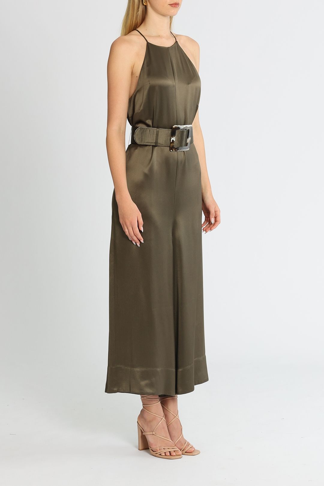 Nicholas Samira Jumpsuit Khaki Satin