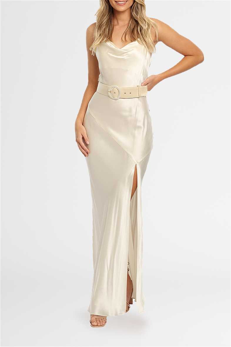 GRACIE COWL-NECK WIDE STRAP CREPE TRUMPET GOWN WITH FRONT SLIT TH114 By  Thread Bridesmaids  Buy Online Cocktail Length Bridesmaid Dresses  Australia - Fashionably Yours Bridal & Formal Sydney