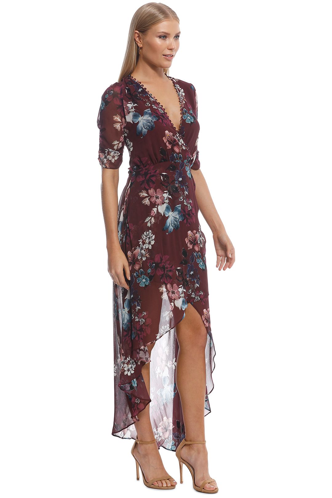 Burgundy SS Floral Wrap Dress by Nicholas the Label for Rent