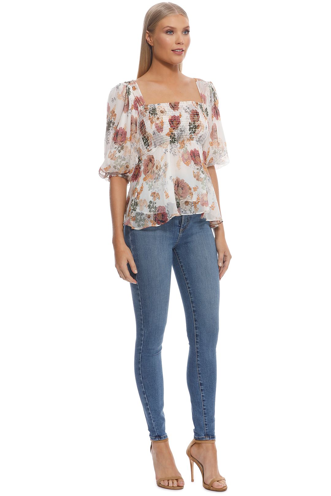 Nicholas The Label - Ivory Floral Square Neck Top - Ivory Floral - Side