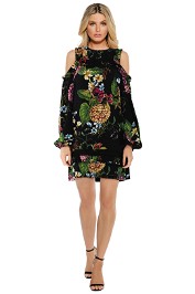 Nicholas The Label Dahlia Floral Print Ruffle Mini - Black Floral - Front