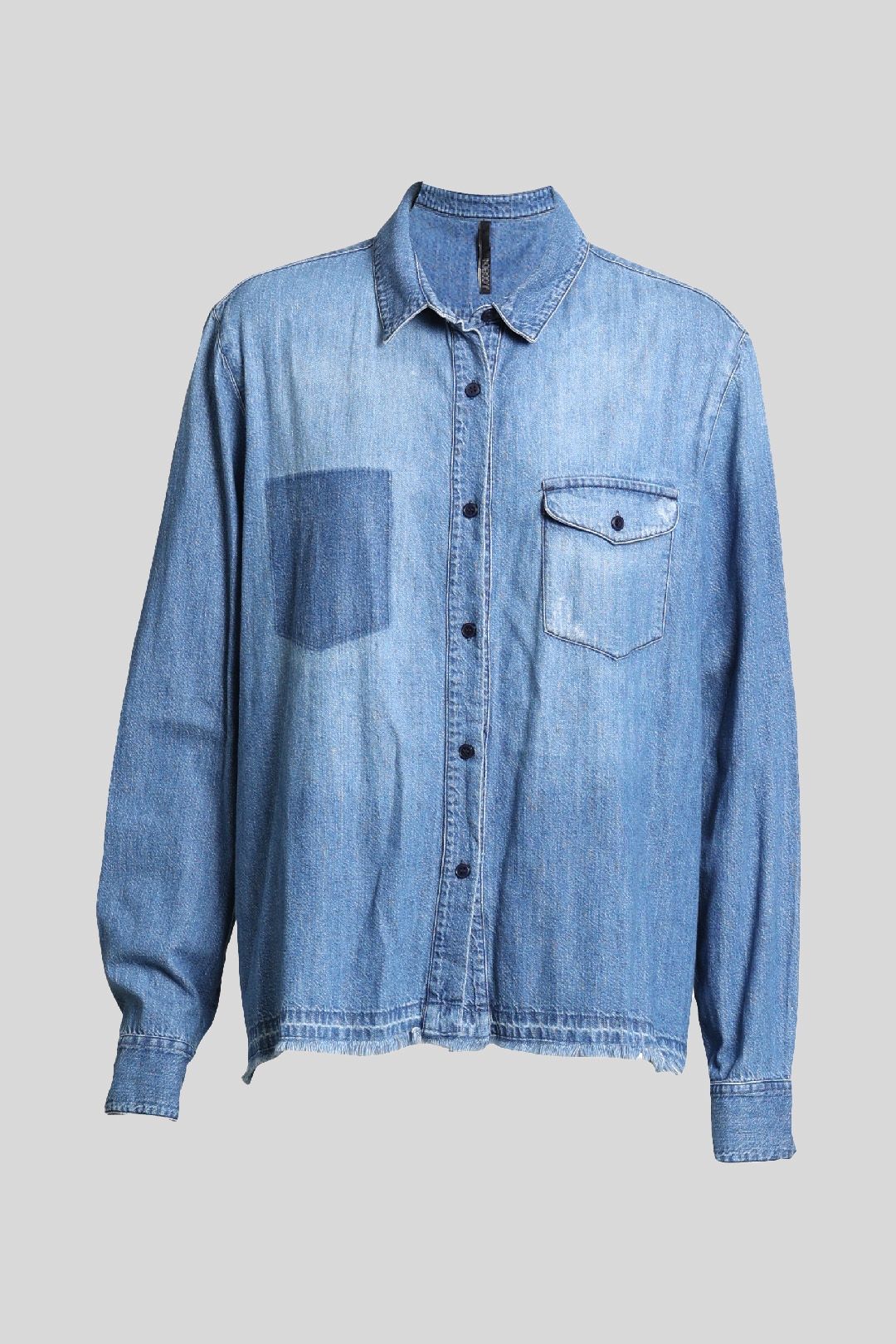 Buy Fringed Hem Blue Denim Shirt | Nobody Denim | GlamCorner