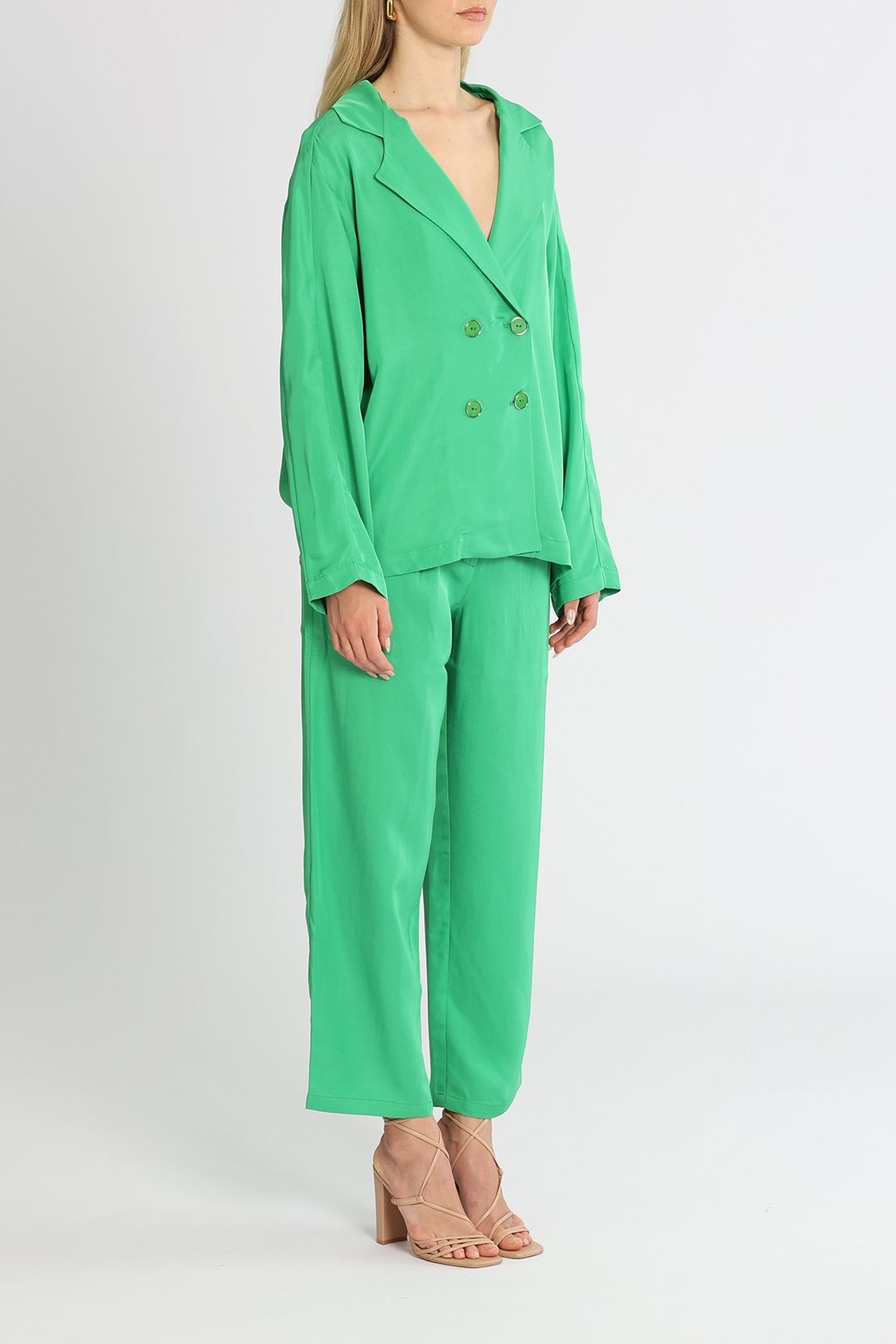 Nocturne Double Breasted Blazer & High Waisted Pants Green