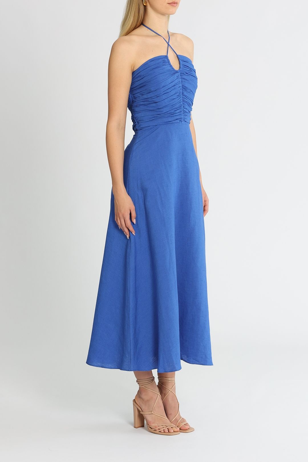 Nocturne Draped Linen Dress Midi