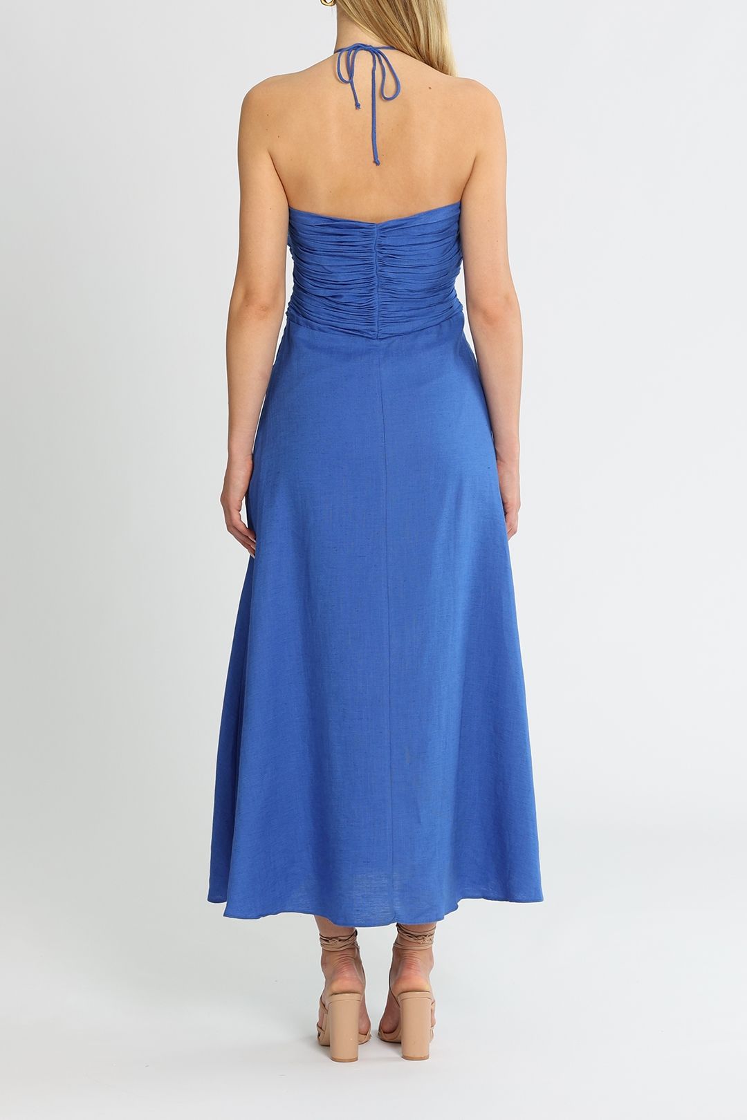 Nocturne Draped Linen Dress Blue