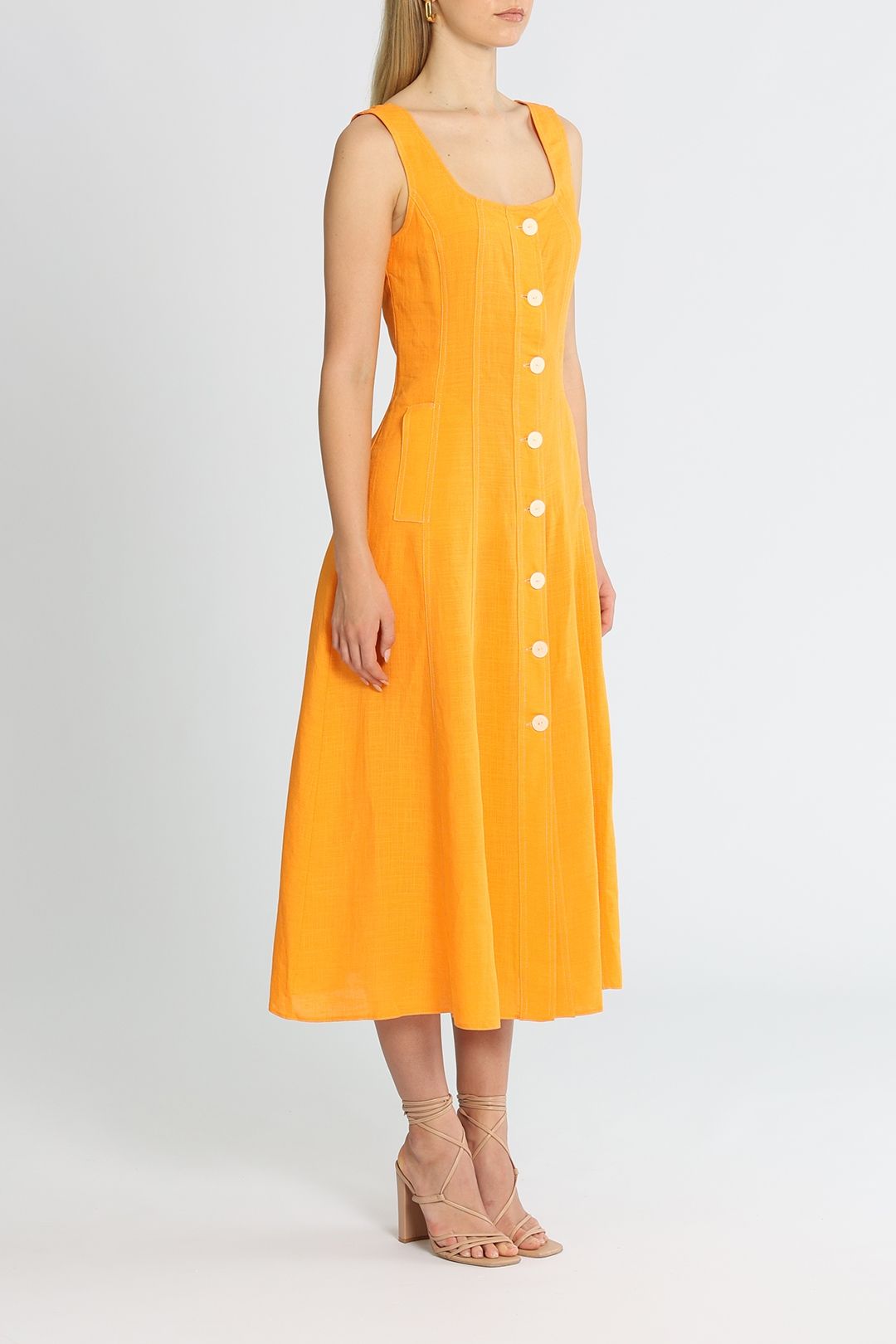 knee length dresses for ladies Paneled Cotton-Linen Dress – LEIF main image 1