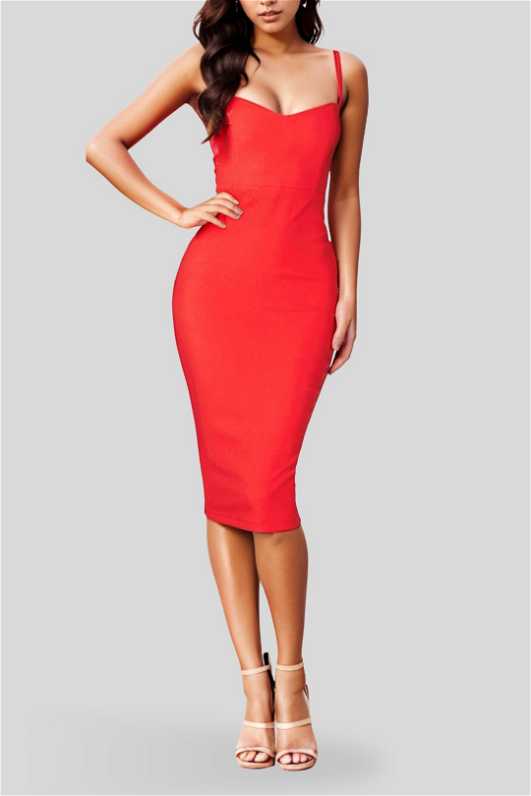fitted lace wedding dress Nookie Heaven Midi Dress - Red